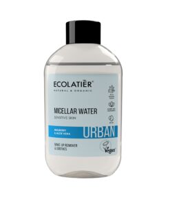 ECOLATIER URBAN Nomierinošs micelārais ūdens kosmētikas noņemšanai jutīgai ādai Zīdkoks un alveja, 400 ml